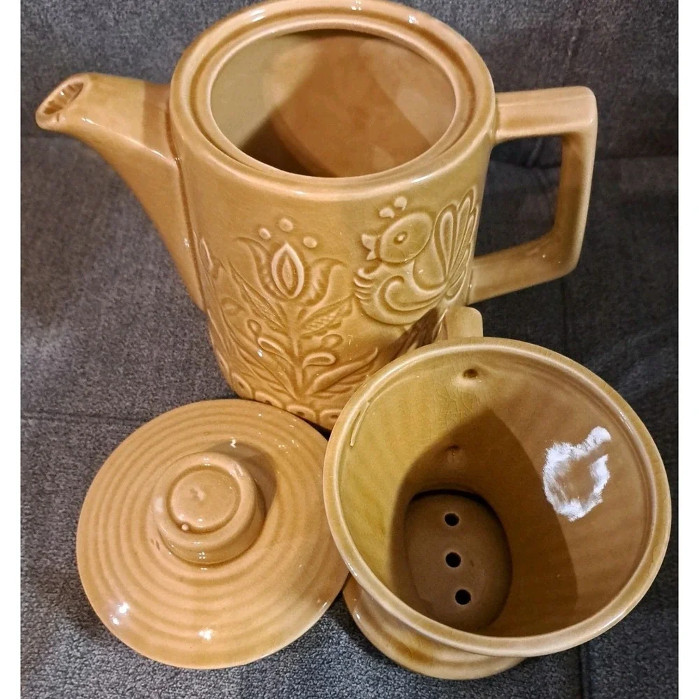 Vtg Yellow Hand Painted Ceramic‎ Tulip Pourover Teapot Made in Japan Farmhouse